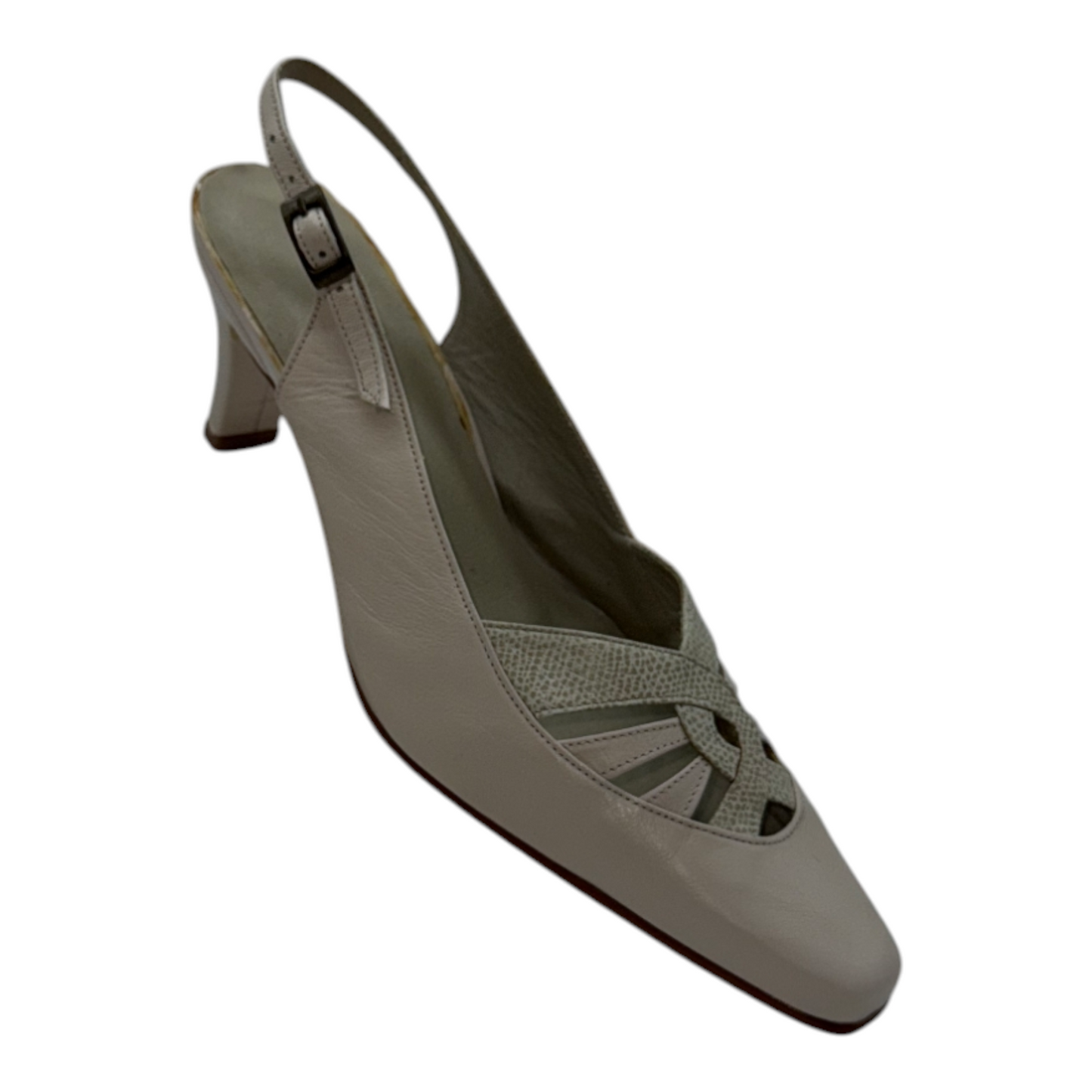 Zapatos Slingback de Piel Beige con Puntera Cuadrada y Diseño Cut-Out