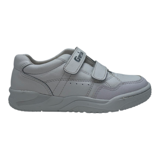 Zapatillas Colegiales Gorila de Piel Blanca con Doble Velcro - Máxima Calidad y Brillo Natural