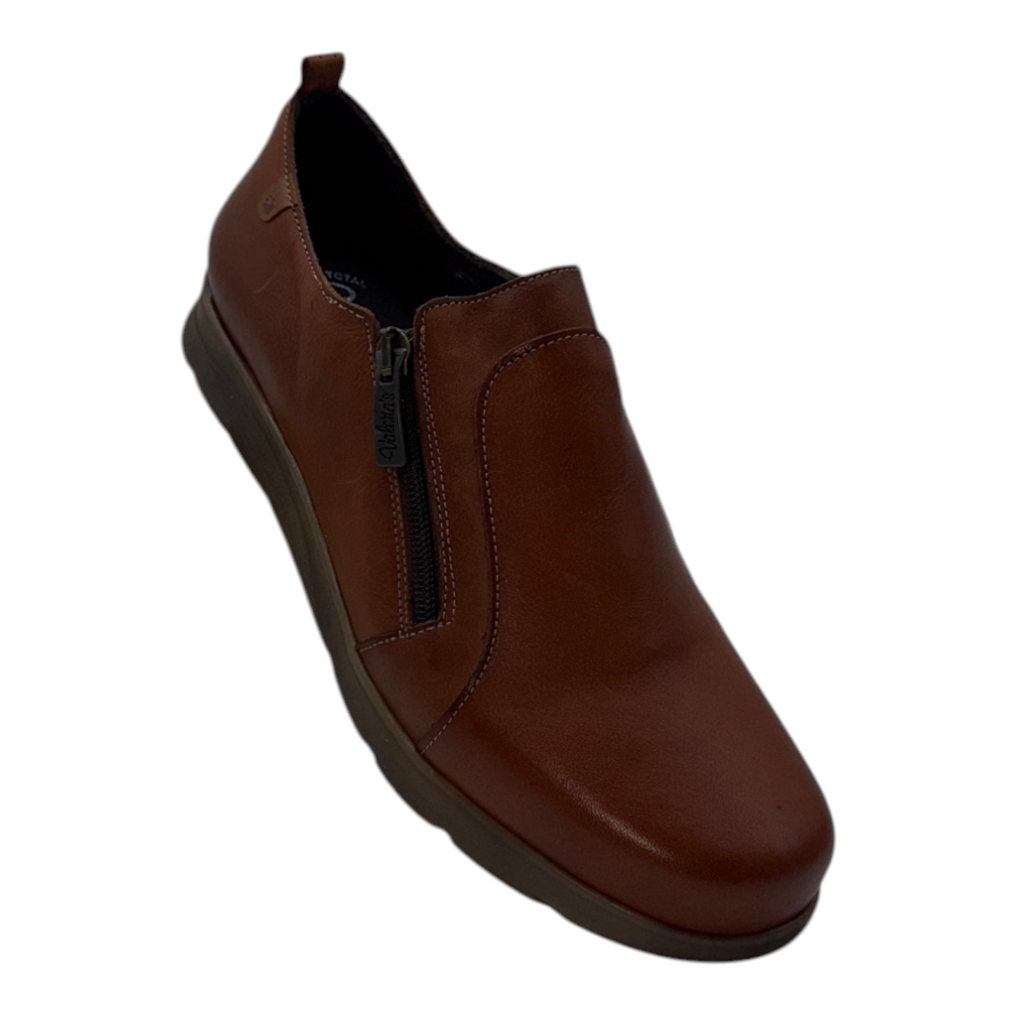 Mocasines Valeria's de Piel Confort Marrón con Cremallera Lateral y Suela Ligera