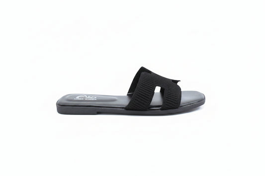 Sandalias Planas Negras con Diseño 'H' y Pala de Punto