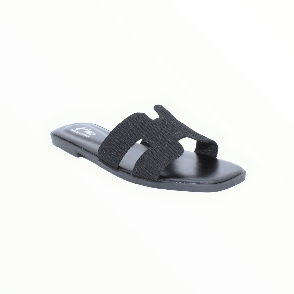 Sandalias Planas Negras con Diseño 'H' y Pala de Punto